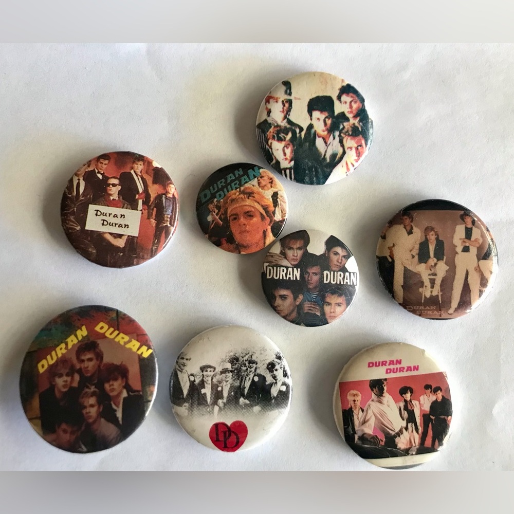 Set of 8 Vintage Duran Duran pin back buttons
